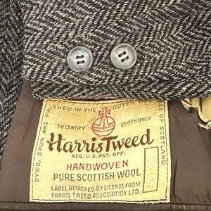 Vintage 1950s Harris Tweed Sport Coat Mens 44S 44R Gray Herringbone Half Lined